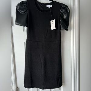 NWT black dress with leather puff sleeves